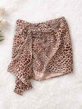Naked Wardrobe Leopard Print Asymmetrical Mini Skirt in Brown